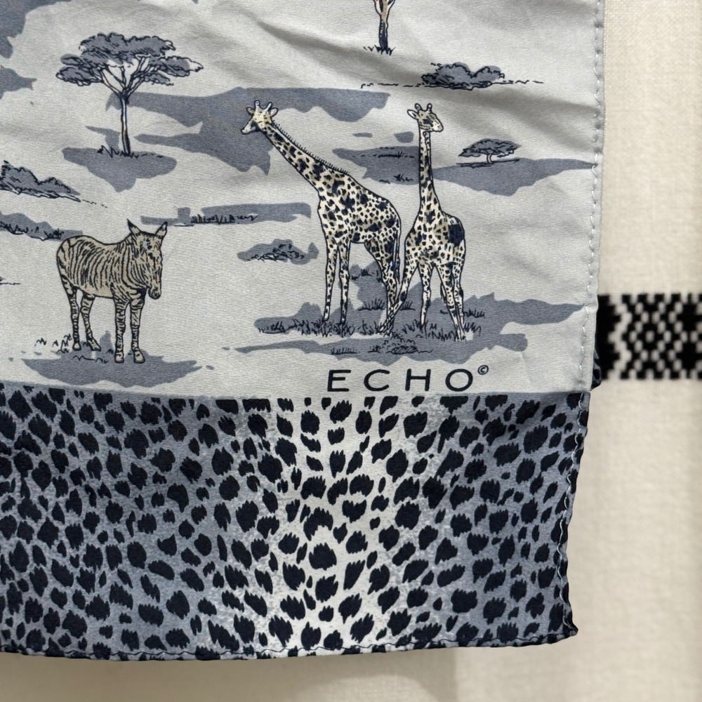 Echo Vintage Silk Scarf Safari Print Giraffe Zebra Animal Jungle Wrap 14x54 - Picture 2 of 4